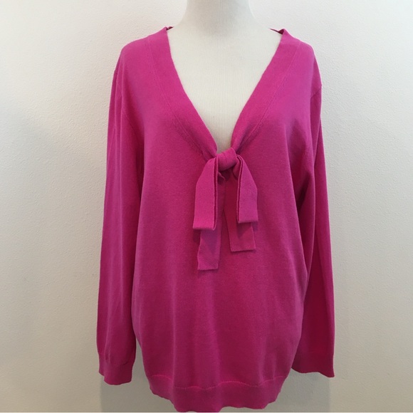 J. Crew | Hot Pink Long Sleeve Pop Over Sweater - Picture 1 of 10